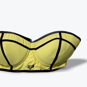 Fox Racing Bandeau Bikini Top Neon Yellow Black Contrast Piping Underwire Padded